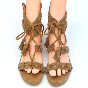 Coach Sandals Gladiator Wedge Brown Suede